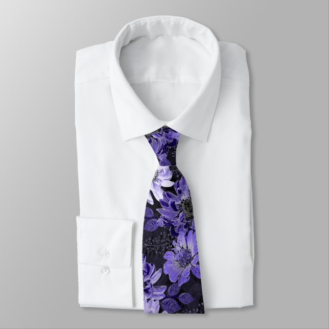 Lilac, purple flowers on a black  tie (Tied)