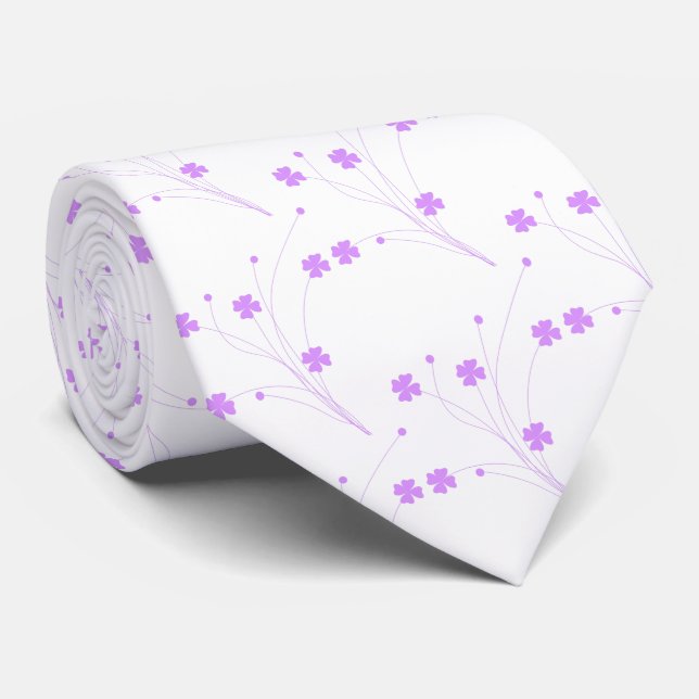 Lilac Purple Flowers, Small Pastel Floral Print Tie (Rolled)