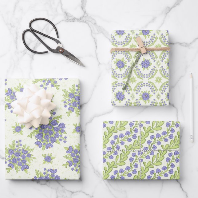 Lilac Purple Flowers Spring Floral Wrapping Paper Sheet (Front)