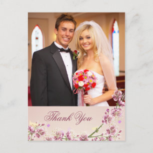 Lilac purple flowers wedding photo thank you card