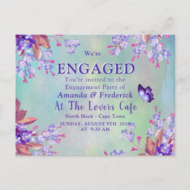 Lilac Purple Forget-me-not's Engagement Invitation Postcard (Front)