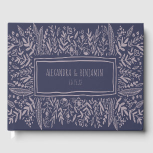 Lilac Purple Garden Floral Art Border Name Wedding Guest Book