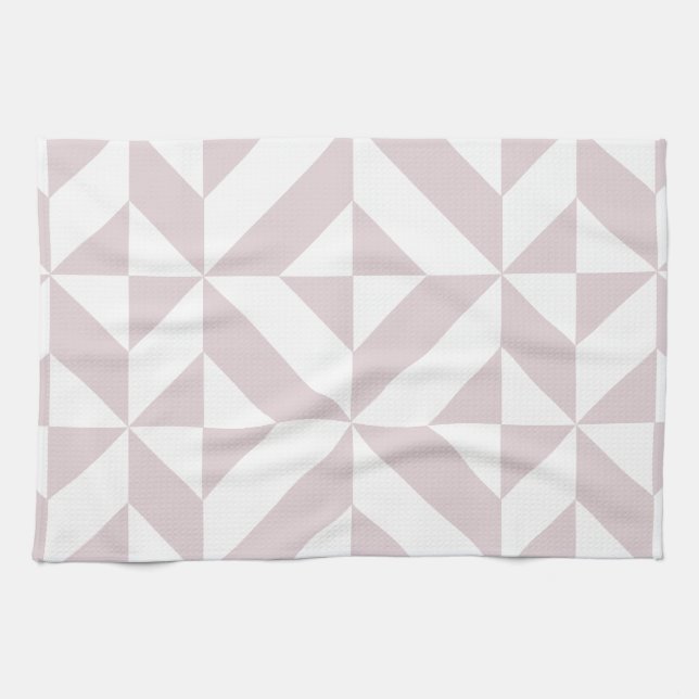 Lilac Purple Geometric Deco Cube Pattern Tea Towel (Horizontal)