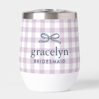 Lilac Purple Gingham Bow Monogram Bridesmaid Gift