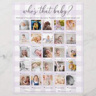 Lilac Purple Gingham Who's That Baby 25 Photo Game Flyer