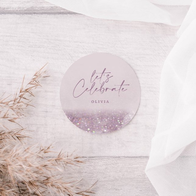 Lilac purple glitter elegant birthday beautiful classic round sticker (Creator Uploaded)