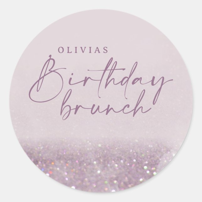 Lilac purple glitter elegant birthday brunch chic classic round sticker (Front)