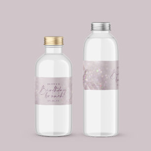 Lilac purple glitter elegant birthday brunch chic water bottle label
