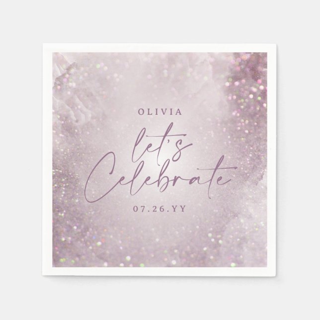 Lilac purple glitter elegant birthday party decor napkin (Front)