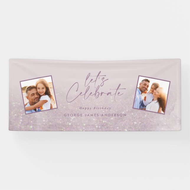 Lilac purple glitter elegant birthday photo Banner (Horizontal)