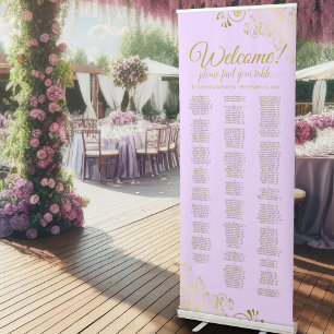 Lilac Purple & Gold Alphabetical Seating Chart Retractable Banner
