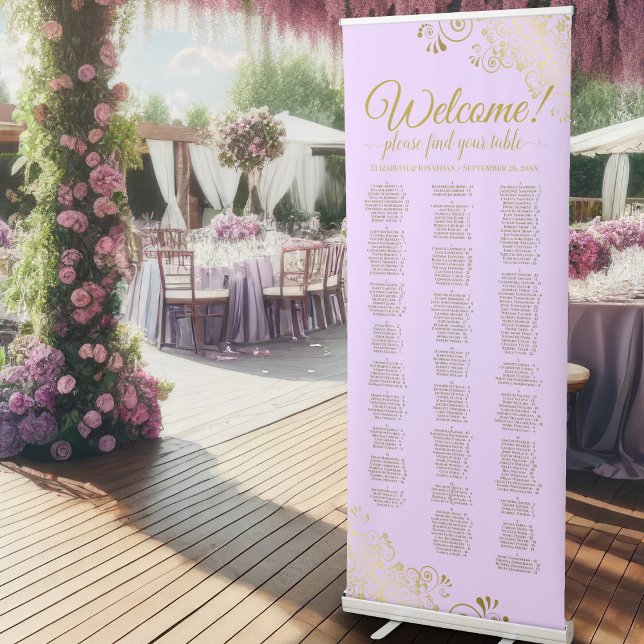 Lilac Purple & Gold Alphabetical Seating Chart Retractable Banner (Creator Uploaded)