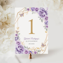 Lilac Purple Gold Floral Quinceanera