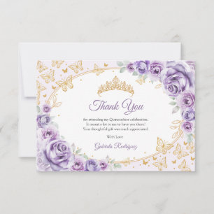 Lilac Purple Gold Floral Quinceanera Thank You Card
