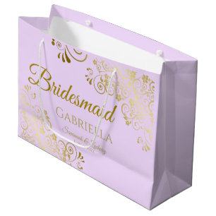 Lilac Purple & Gold Lace Elegant Bridesmaid Large Gift Bag