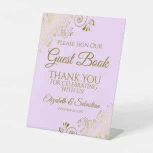 Lilac Purple & Gold Please Sign Guest Book Sign