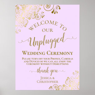 Lilac Purple & Gold Unplugged Wedding Ceremony Poster