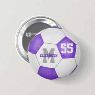 lilac purple grey girly soccer personalised 6 cm round badge