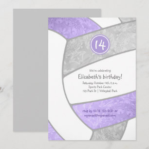 lilac purple grey girly volleyball birthday invitation