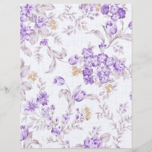 Lilac Purple Grey Pastel Floral Scrapbook Paper (Front)