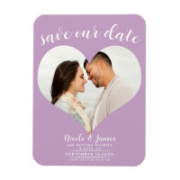 Lilac Purple Heart Photo Wedding Save the Date