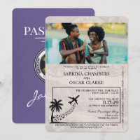 Lilac Purple Jamaica Passport Wedding Invitation