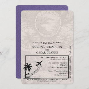 Lilac Purple Jamaica Passport Wedding Invitation