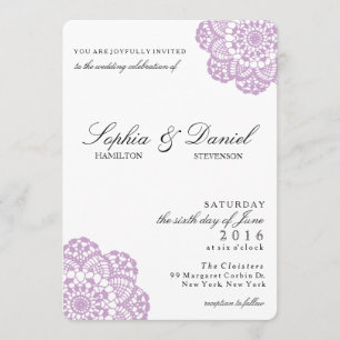 Lilac Purple Lace Doily Wedding Invitation