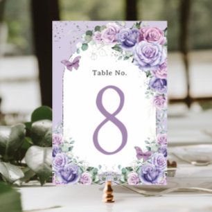 Lilac Purple Lavender Floral Birthday Quinceanera  Table Number