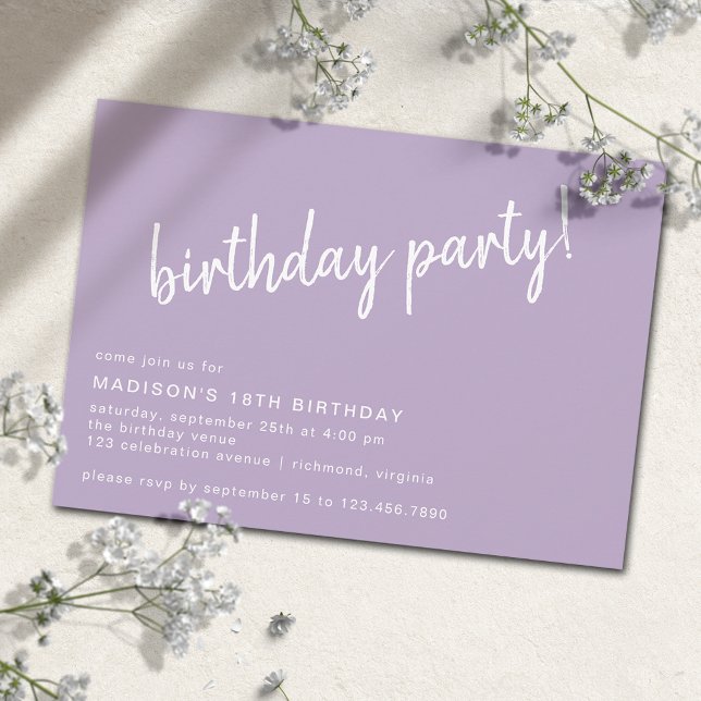 Lilac Purple Lavender | Simple Any Age Birthday Invitation (Creator Uploaded)