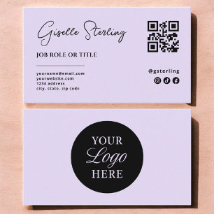 Lilac Purple Logo QR Code Minimalist Professional  Business Card