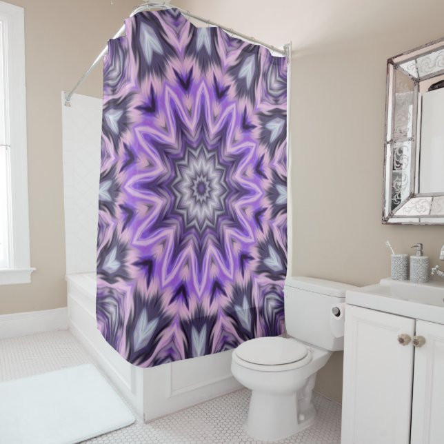 Lilac purple mandala shower curtain (In Situ)