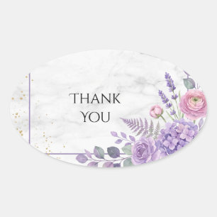 Lilac Purple Marble Wedding Thank You Oval Sticker