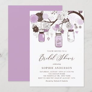 Lilac Purple Mason Jars Bridal Shower Invitation