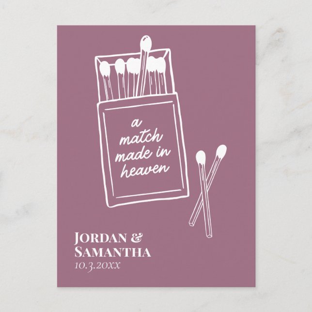Lilac Purple Match Made in Heaven Save the Date Postcard (Front)