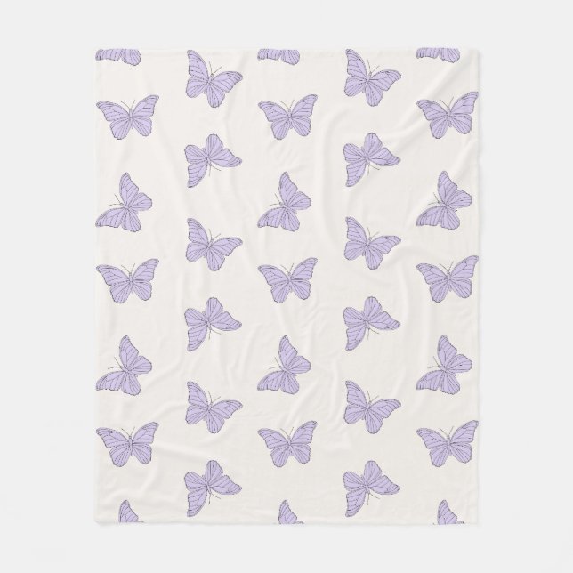 Lilac Purple Minimal Girly Cute Butterfly Pattern Fleece Blanket (Front)