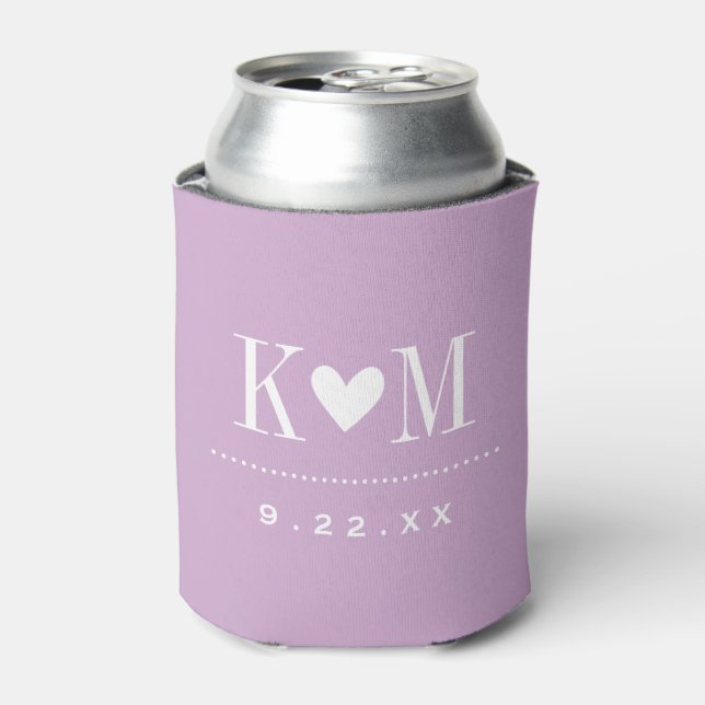 Lilac Purple Modern Wedding Monogram Can Cooler (Can Front)