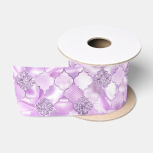 Lilac Purple Moroccan Quatrefoil Pattern Satin Ribbon