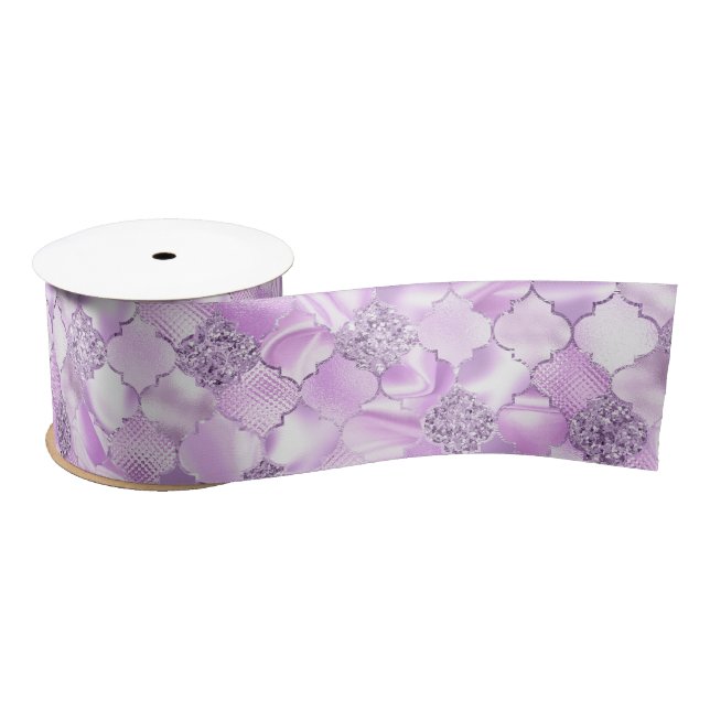 Lilac Purple Moroccan Quatrefoil Pattern Satin Ribbon (Spool)