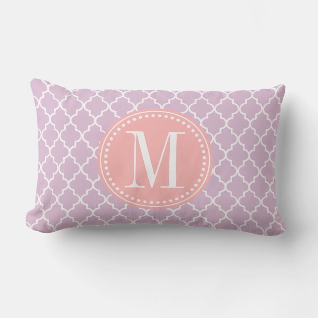 Lilac Purple Moroccan Tiles Lattice Personalised Lumbar Cushion (Front)