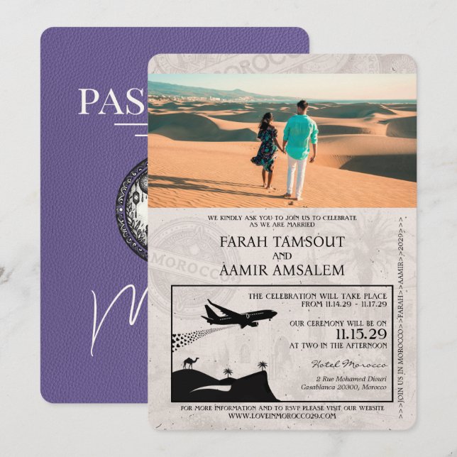 Lilac Purple Morocco Passport Wedding Invitation (Front/Back)