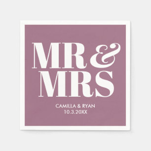 Lilac Purple Mr & Mrs Personalised Wedding Napkins
