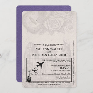 Lilac Purple Nashville Passport Wedding Invitation