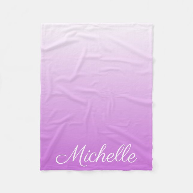 Lilac purple ombre personalised name fleece blanket (Front)