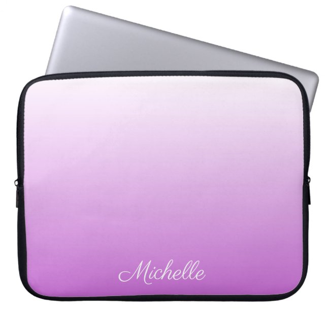 Lilac purple ombre personalised name laptop sleeve (Front)