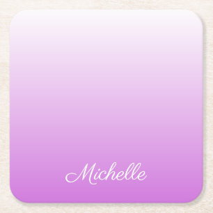 Lilac purple ombre personalised name square paper coaster