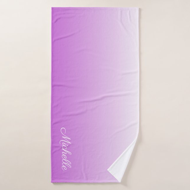 Lilac purple ombre personalized name bath towel (Bath Towel)