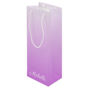 Lilac purple ombre personalized name wine gift bag