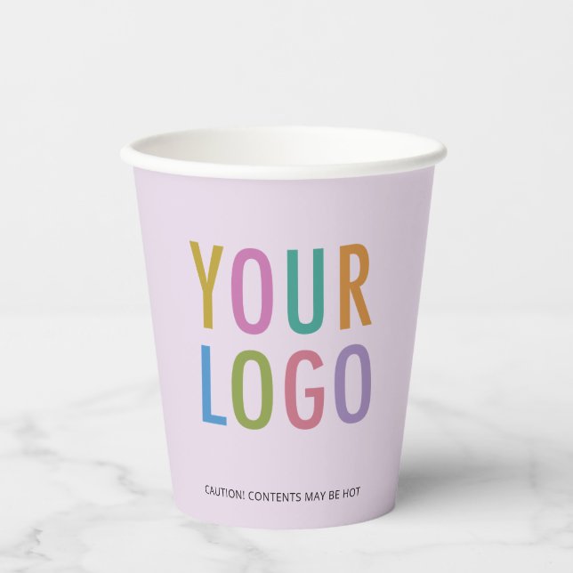 Lilac Purple Paper Cups Custom Business Logo 8 oz (Front)