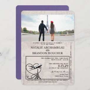 Lilac Purple Paris Passport Wedding Invitation